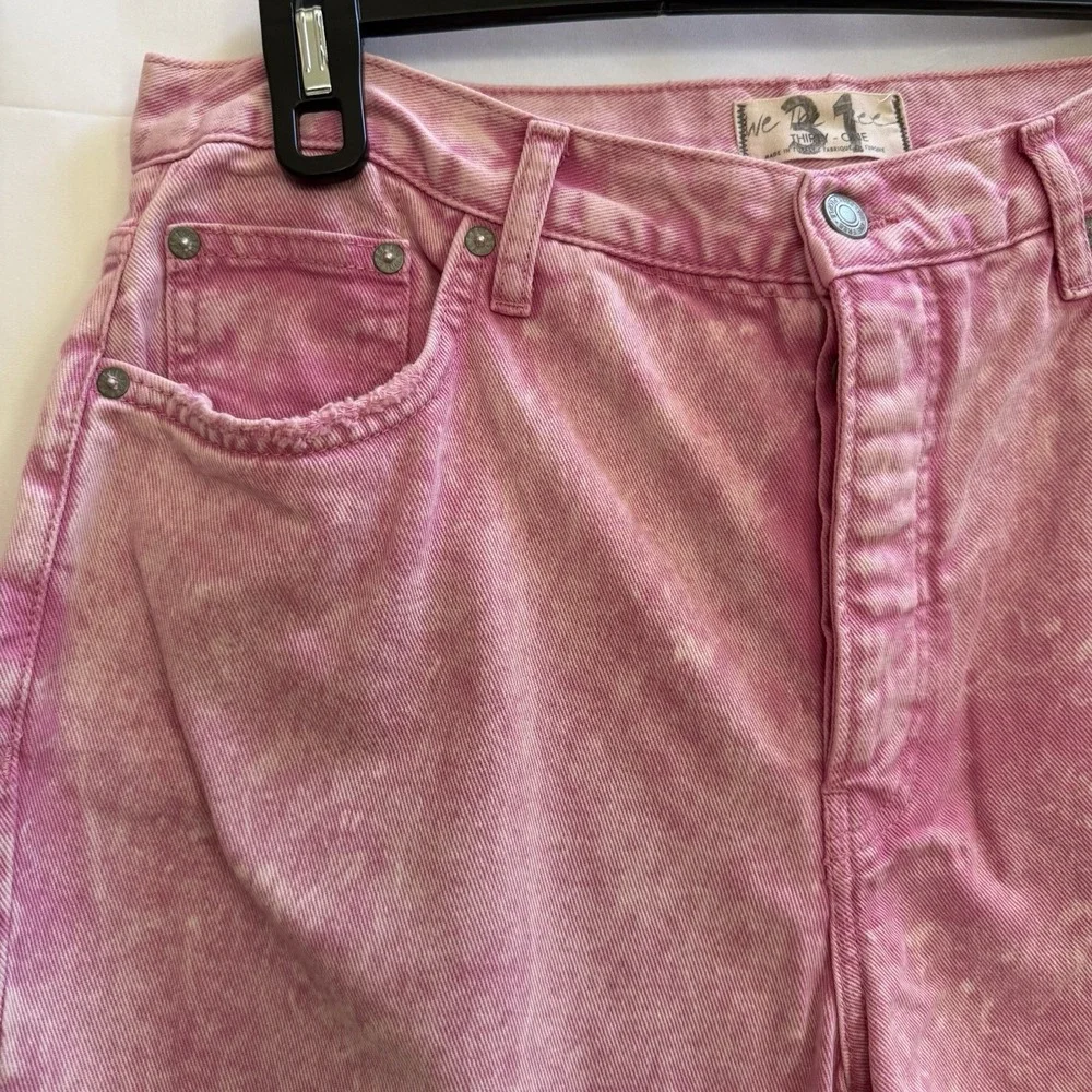 Free People‎ Maggie Jean Acid Wash Pink Button Fly Copped Distressed Hem 31